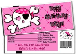 Pirate Pink Skull Girl Candy Bar Wrappers Party Favors  