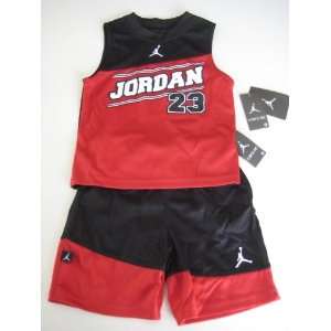  Nike Jordan Infants Boys 2T Sporty Vest Shirt and Short; Red/Black 