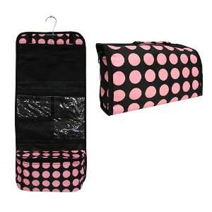  Black & Pink Polka Dot Hanging Cosmetic Bag / Case 