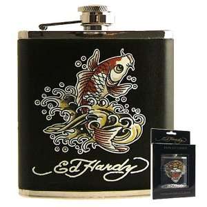 Officially Licensed Don Ed Hardy Koi Fish Leather Flask:  