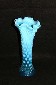 Diamond Point Blue Opal Vase! Carnival Super Pretty!  