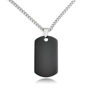 Bling Jewelry Black Tungsten Carbide Dog Tag with Stainless Steel 