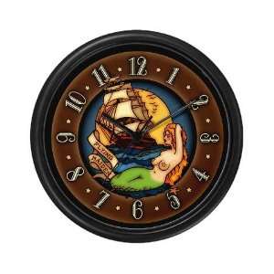  Mermaid Pirate Ship Tattoo Art Vintage Wall Clock by 