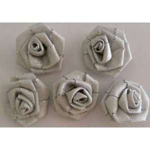   GET 1 OF SAME FREE/Ribbon Roses Lot of 5 1 1/4 Silver Blooming Roses