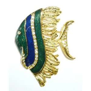  Blue & Green Enamel Angel Fish Pin: Jewelry