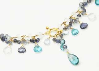 14K London Topaz Iolite Aquamarine Moonstone Necklace  