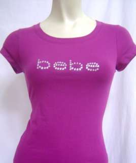 New BEBE Basic Logo Swarovski Purple Pink T shirt XS S M L  