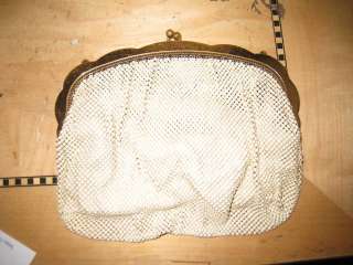 Antique Whiting Davis white large mesh metal purse  