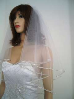 2T Ivory Elbow Rhinestone Edge Wedding Bridal Veil  