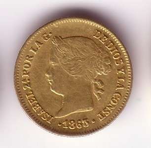 COIN  Philippines 1863 GOLD Peso   EF Scarce  
