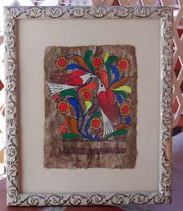 Beautiful Vintage Mexican Folk Art Bird Painting  