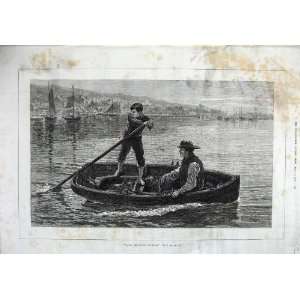   1875 Fine Art Boy Man Boat River Fishing Town Macallum: Home & Kitchen