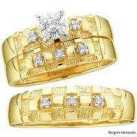 diamond 3 ring wedding band set .08 carats matching bridal groom 925 