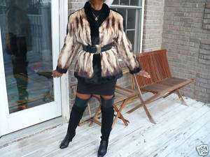 Mint Russian Fitch & Black mink fur coat jacket S M  