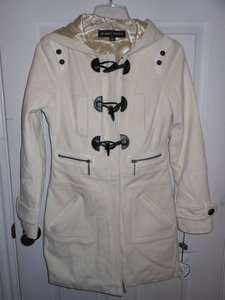 NWT Womens BLANC NOIR Wool Blend Zip Toggle Coat   CREAM WHITE Size 