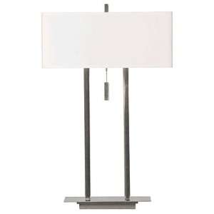  Boxy Chrome Table Lamp With Cream Linen Shade: Home 