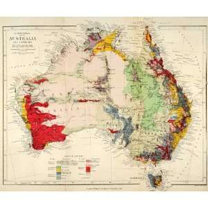  1879 Lithograph Australia Tasmania Map Geology Brough 
