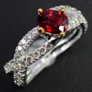 14k White Gold Natural Top Blood Red Spinel Diamond Ladies Engagement 