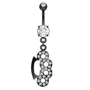 Brass Knuckles CZ Belly Navel Ring Dangle Gems Button Piercing Jewelry 