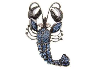   Crystal Rhinestone Blue Sparkle Sea Lobster Animal Fashion Pin Brooch