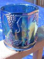 Indiana Blue Carnival Glass Harvest Grape Canister  