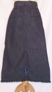 Black 30 Long Modest Denim Jean Skirt Size 13 Fringe  