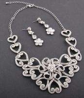 BOLD beautiful CZ Entwined Hearts Bridal Bib Style Jewelry Set in 