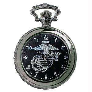  Pocket Watch, Chrome, Military, U.S. Marine, Black Face 