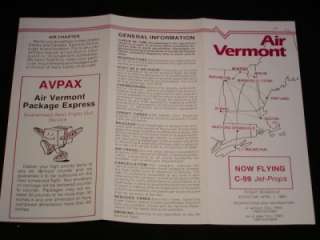 AIR VERMONT Vintage Airline Time Table Schedule, Apr. 1, 1983  