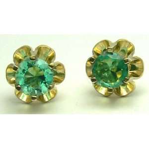   Exquisite Floral Colombian Emerald & Gold Earrings 