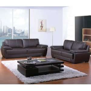  Dark Brown with White Lining Leather Sofa Set