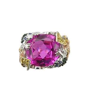  SYNTHETIC PINK SAPPHIRE FROG RING CHELINE Jewelry
