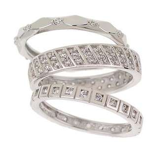 Epiphany Platinum Clad Sterling Diamonique 3 pc. Stack Set Ring 8 With 