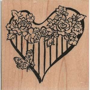  Striped Heart Wood Mounted Rubber Stamp (G3126) Arts 
