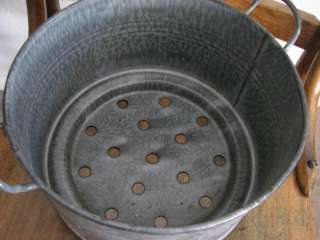 VINTAGE PRIMITIVE GRAY SPECKELED GRANITEWARE ENAMELWARE LARGE STRAINER 