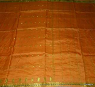 Bright Orange Color real Pure Silk Indian Vintage Sari w/AO Golden 