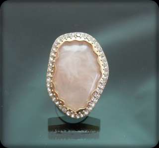 Vintage Milky Pink Faux Stone Crystal Cocktail Ring NEW  