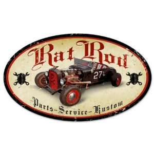 Rat Rod Automotive Oval Metal Sign   Garage Art Signs
