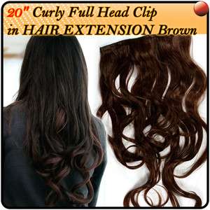Brown Color 5 Clips 20 Long HAIR EXTENSION Curly Full head New 11B(B 