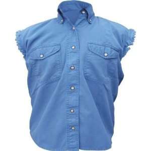  Ladies Dark Blue Cotton Twill Sleeveless Shirt: Automotive