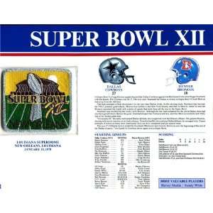  Super Bowl 12 Patch and Game Details Card: Sports 