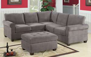 Pcs Sectional Sofa waffle Sueded in Charcoal  