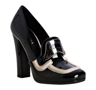   Black Ivory Patent Leather Pilgrim Buckle Pumps Heels 36.5 NEW  