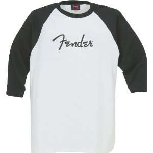  Fender® Baseball Logo T Shirt, White w/ Black Sleeves, L 