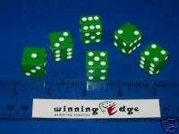 GREEN DICE w/ WHITE PIPS 16mm (6 Pack) BUNCO PARTY  