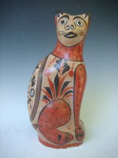 Old vintage Mexican Tonala burnished pottery cat 13  