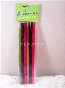 BPA Free 9 Swirly Striped Acrylic Straws, Wrapped, Reusable, 8 Colors 