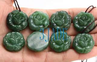 Natural Green Nephrite Jade Carving Rose Flower Pendant  