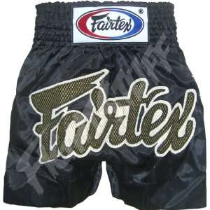 Fairtex Black Satin with Mesh and Laces Muay Thai Shorts   Size: XL 
