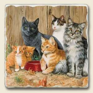  Barn Cats Tumbled Stone Coaster Set: Kitchen & Dining